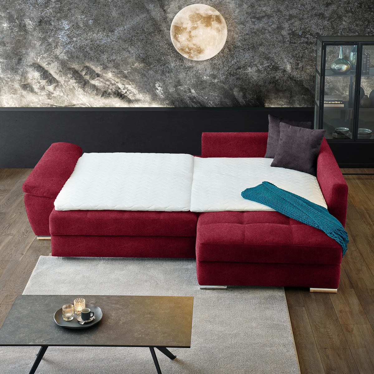 ECKSOFA in Webstoff Rot  276/212 cm  - Chromfarben/Dunkelgrau, Design, Kunststoff/Textil (276/212cm) - Carryhome