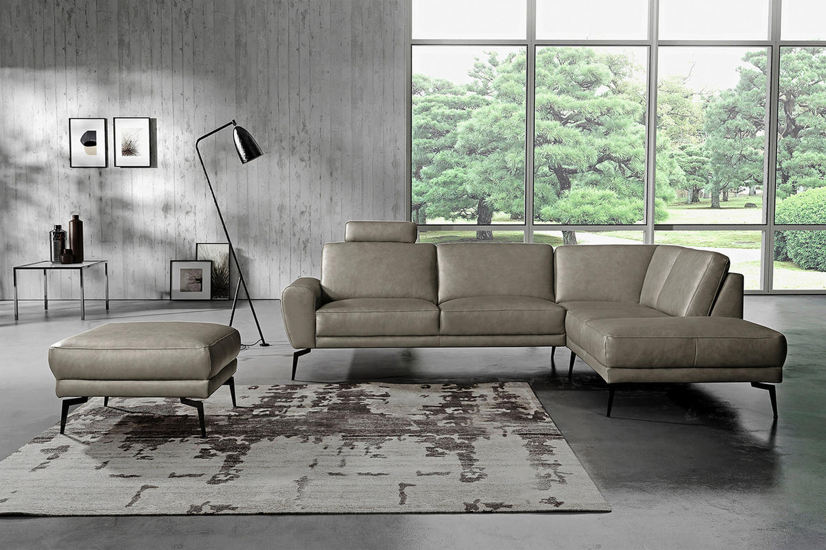 ECKSOFA Echtleder Grau  - Schwarz/Grau, Design, Leder/Metall (273/250cm) - Livetastic