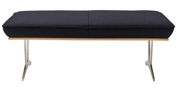 HOCKERBANK 130/49/54 cm  in Schwarz  - Edelstahlfarben/Beige, Design, Leder/Holz (130/49/54cm) - Ambiente