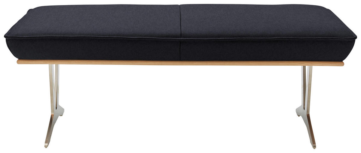 HOCKERBANK 130/49/54 cm  in Schwarz  - Edelstahlfarben/Beige, Design, Leder/Holz (130/49/54cm) - Ambiente