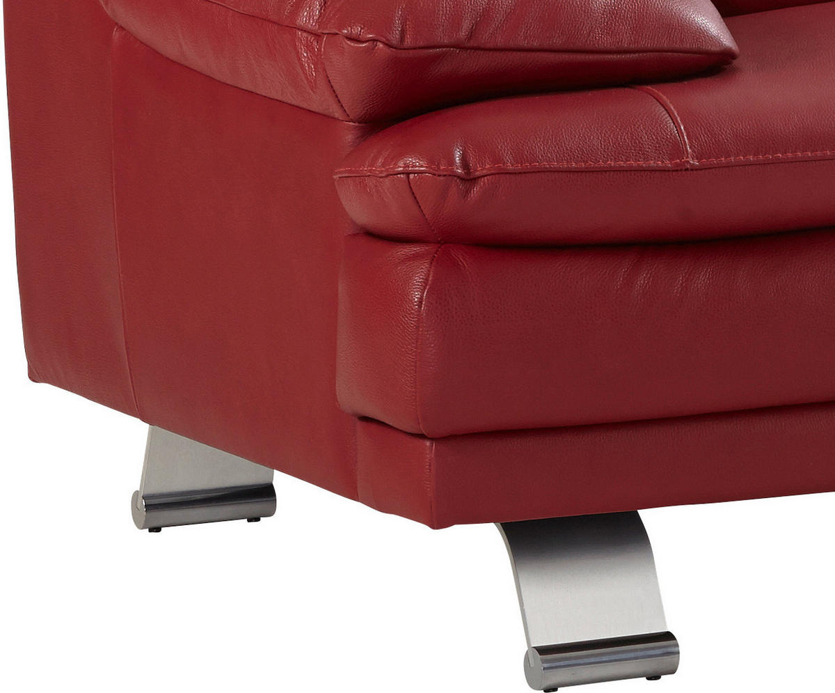 ECKSOFA Rot Kombination Echtleder/Lederlook  - Silberfarben/Rot, KONVENTIONELL, Leder/Metall (246/220cm) - Livetastic