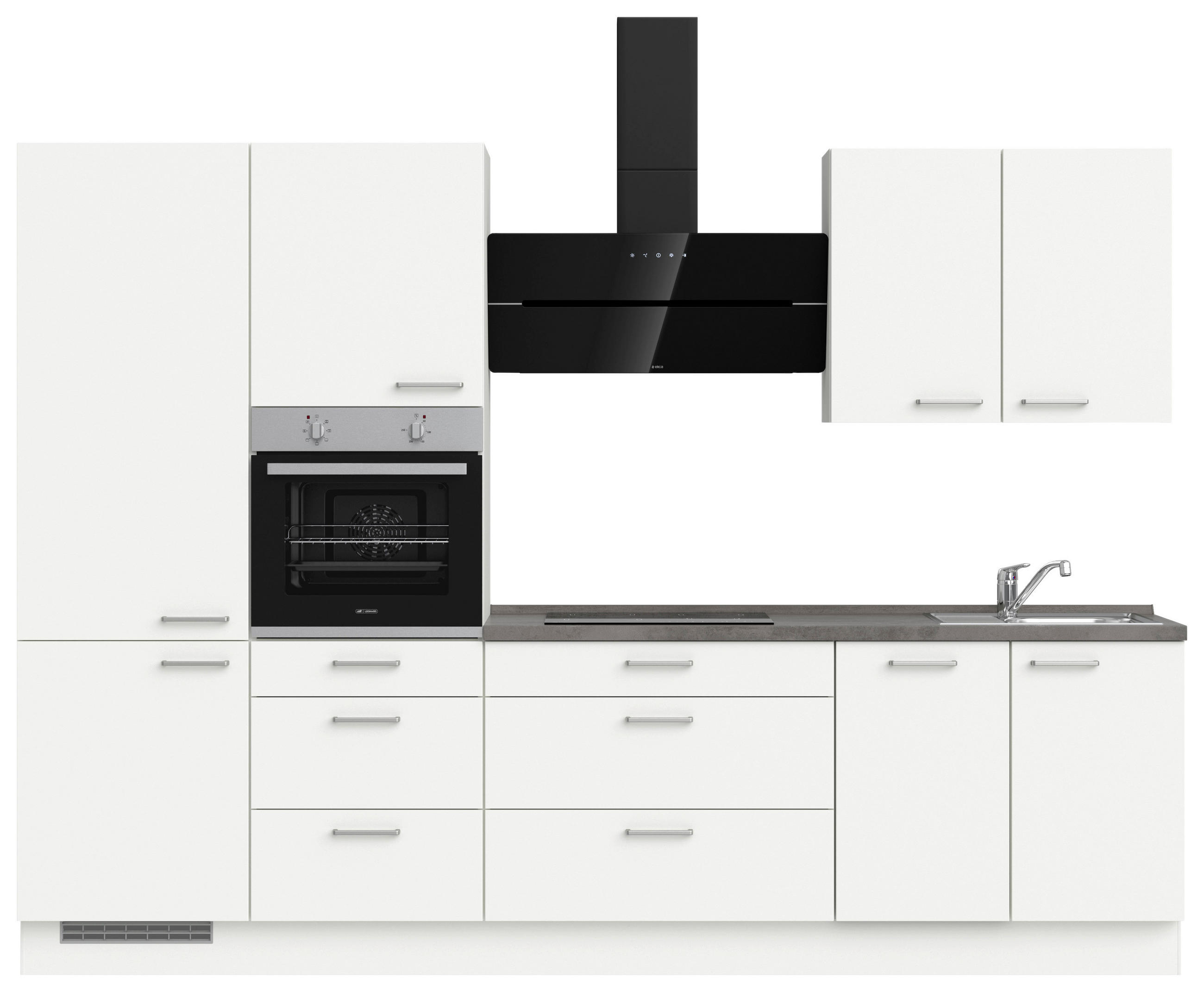 BUCĂTĂRIE FĂRĂ ELECTROCASNICE  - alb/culoare inox, Modern, metal/material pe bază de lemn (300cm) - Nobilia
