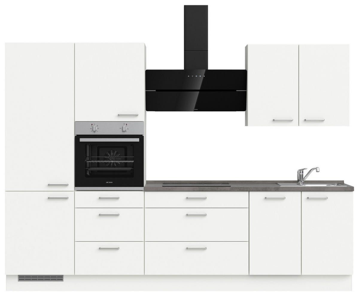 BUCĂTĂRIE FĂRĂ ELECTROCASNICE  - alb/culoare inox, Modern, metal/material pe bază de lemn (300cm) - Nobilia
