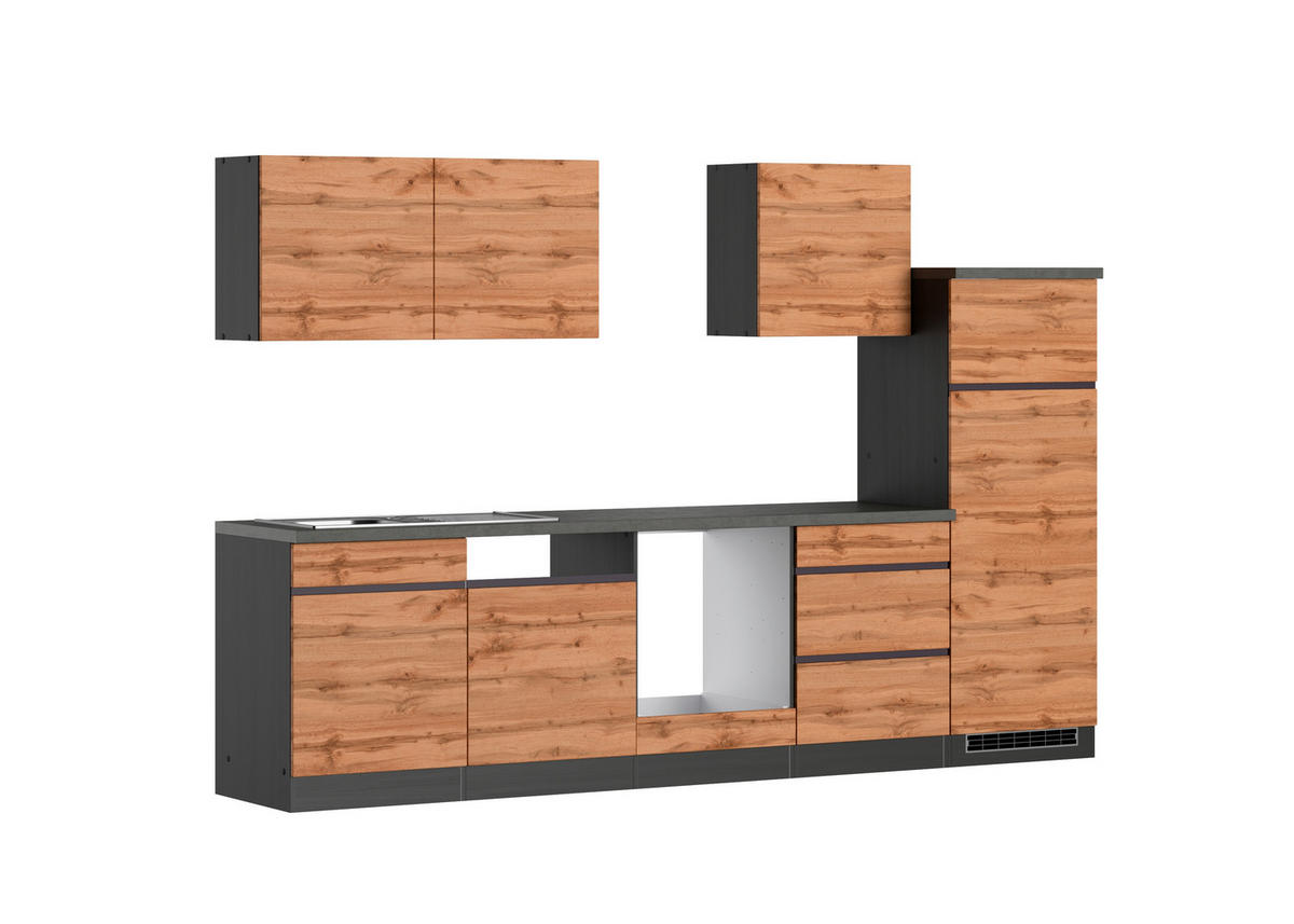 KÜCHENLEERBLOCK 300 cm   in Graphitfarben, Eiche Wotan  - Eiche Wotan/Graphitfarben, Design, Holzwerkstoff (300cm) - Held
