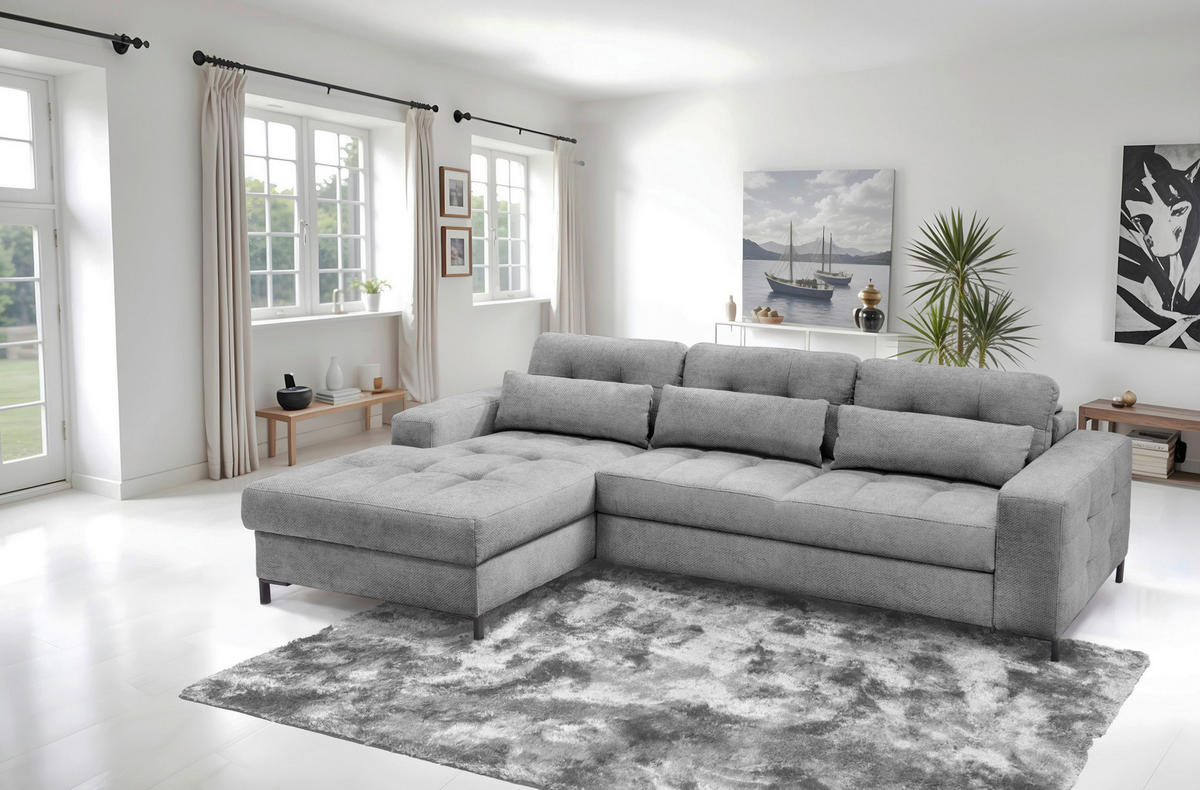 ECKSOFA in Struktur Grau  - Schwarz/Grau, Design, Textil/Metall (176/255cm) - Livetastic