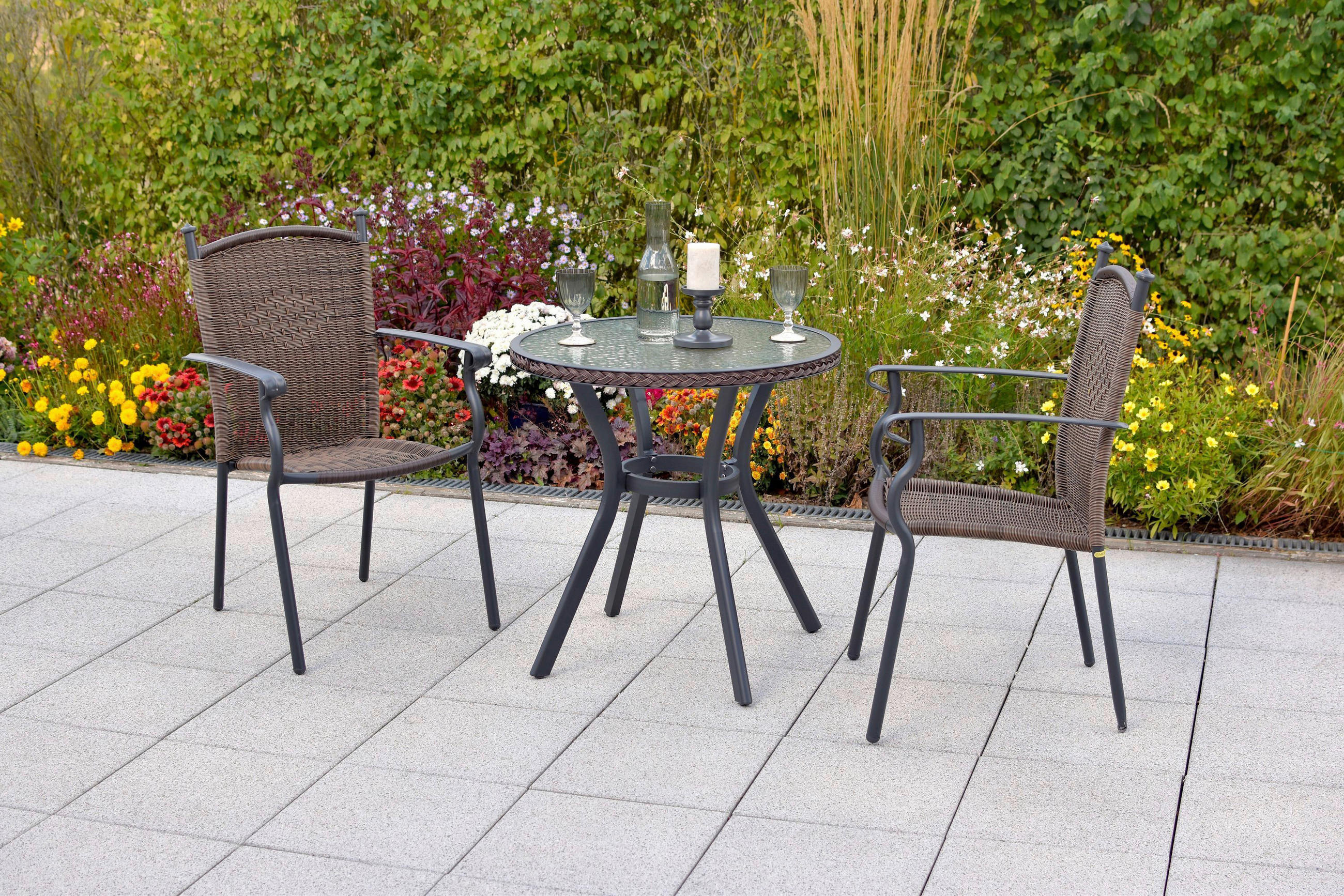GARTENSET 3-teilig  - Graphitfarben/Braun, MODERN, Kunststoff/Metall - Gardenson