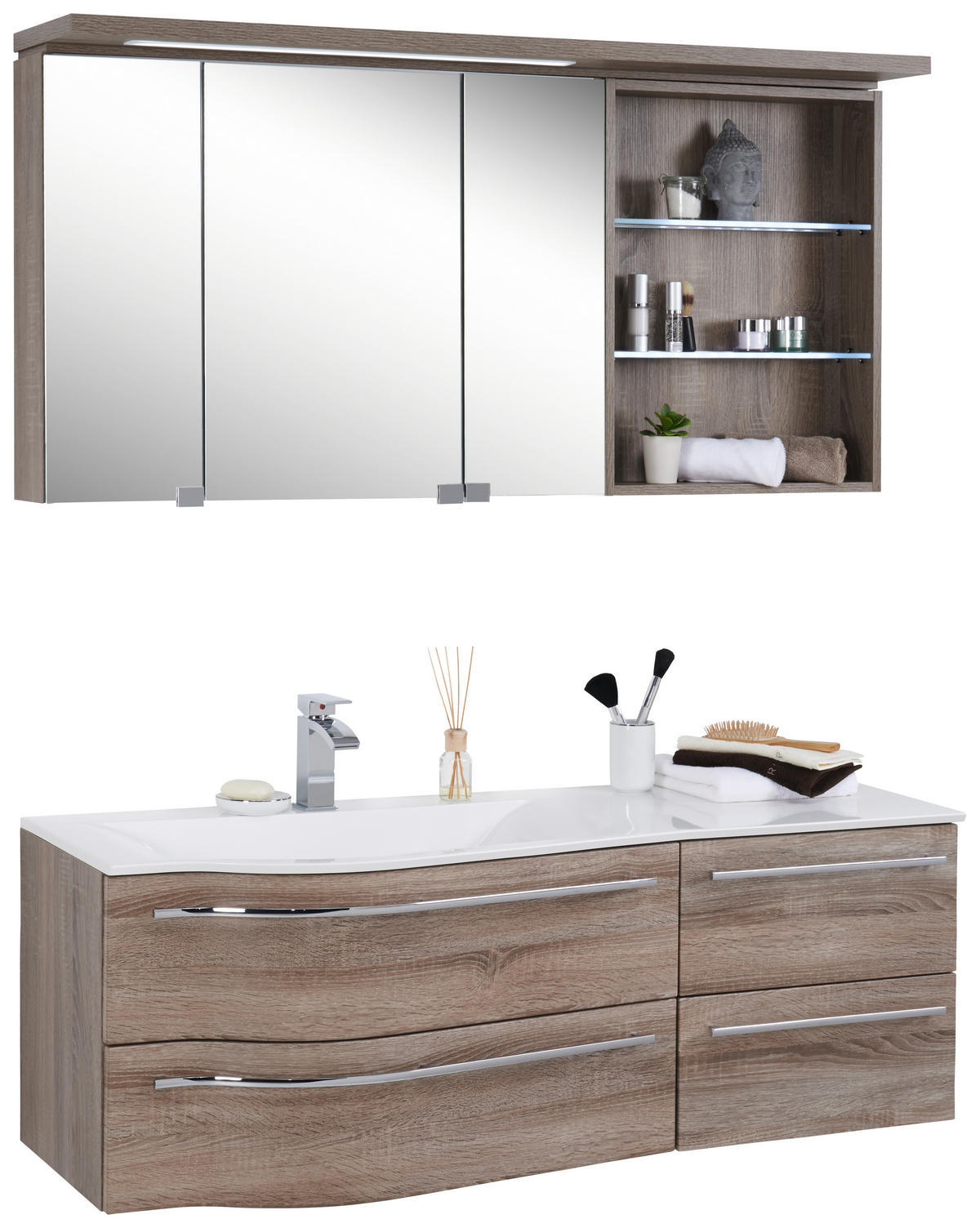 BADEZIMMER  in 140,6 cm  - Eichefarben/Weiß, Design, Glas/Holzwerkstoff (140,6cm) - Novel