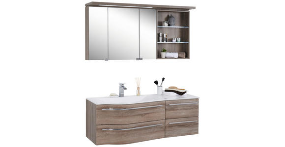 BADEZIMMER in 140,6 cm - Eichefarben/Weiß, Design, Glas/Holzwerkstoff (140,6cm) - Novel