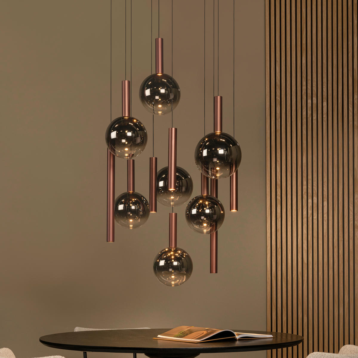 LED-PENDELLEUCHTE JASMINE 75/75/341 cm   - Rot/Grau, Design, Metall (75/75/341cm) - Lucide