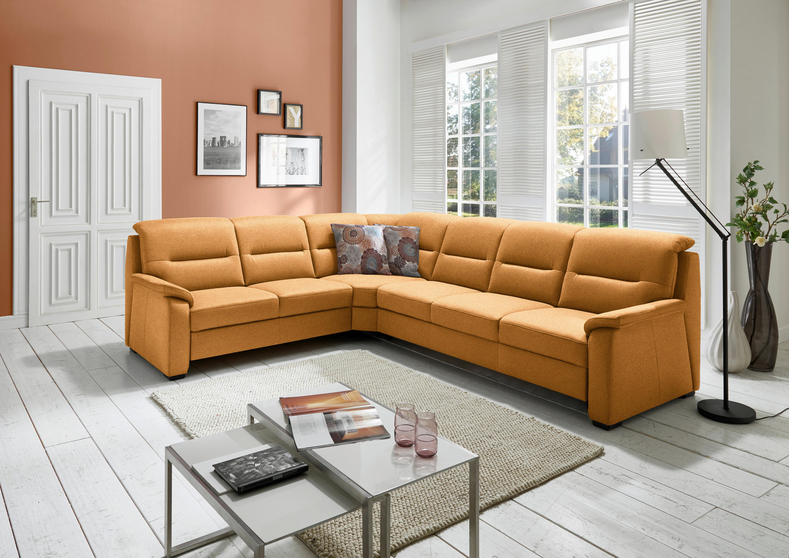ECKSOFA in Mikrofaser Gelb  245/303 cm  - Gelb/Schwarz, KONVENTIONELL, Holz/Textil (245/303cm) - Beldomo Comfort