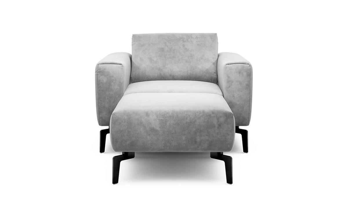 Sessel inkl. Hocker in Samt Hellgrau  - Hellgrau/Schwarz, Design, Textil/Metall (110/85/86-94cm) - SENSOO