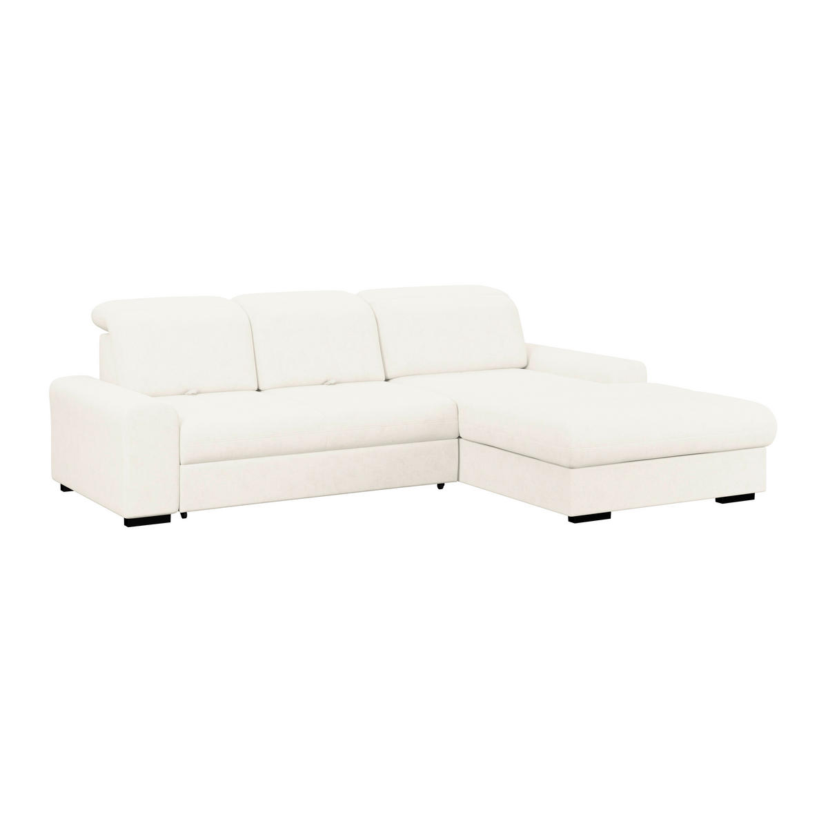 ECKSOFA Elfenbein Chenille Rücken echt, Kopfteilverstellung  - Elfenbein/Schwarz, KONVENTIONELL, Holz/Textil (286/203cm) - MID.YOU