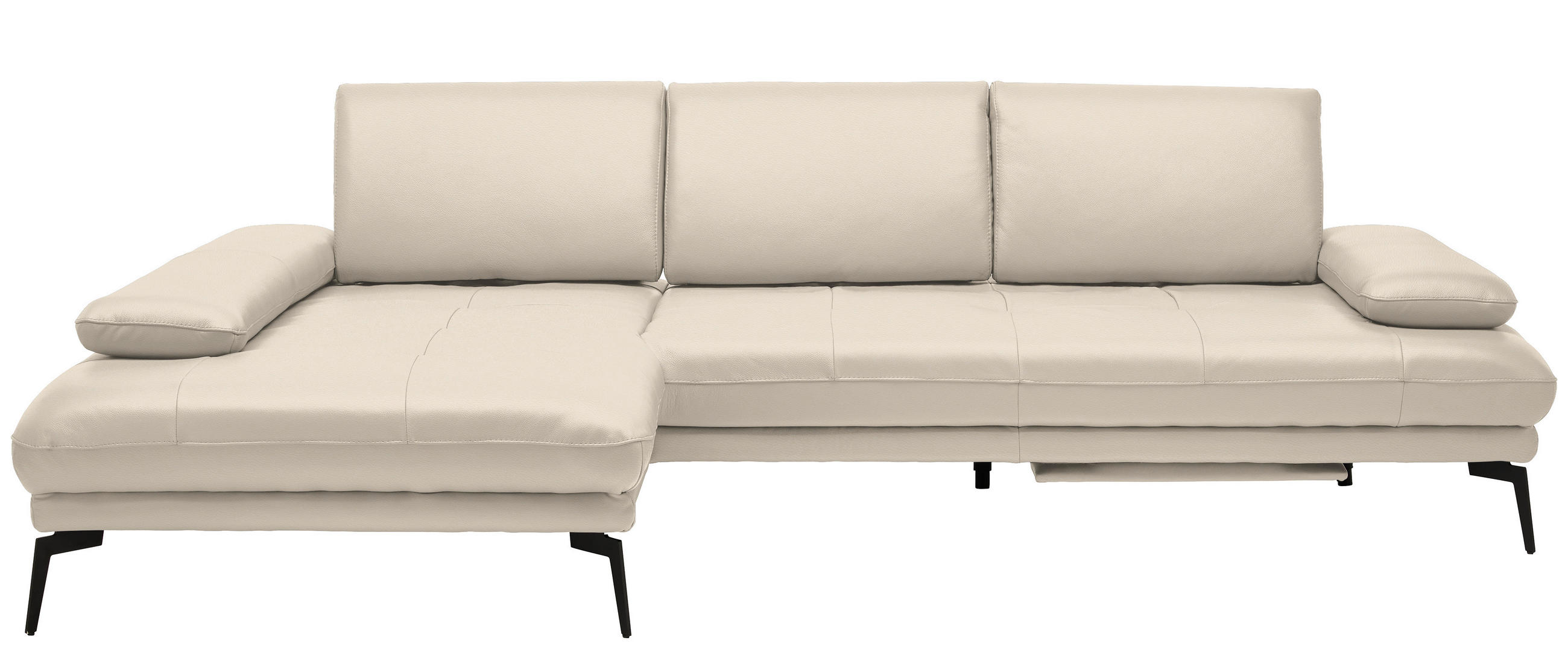 ECKSOFA in Echtleder Beige  - Beige/Schwarz, Design, Leder/Metall (187/273cm) - Celina Home