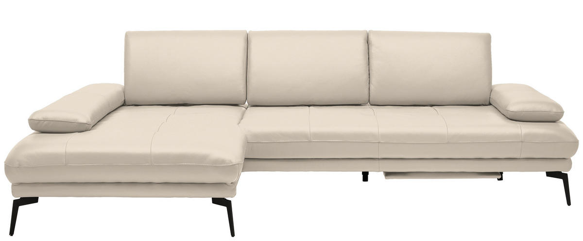 ECKSOFA in Echtleder Beige  - Beige/Schwarz, Design, Leder/Metall (187/273cm) - Celina Home