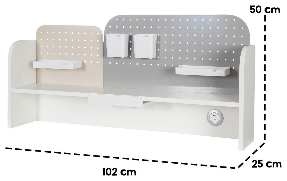 SCHREIBTISCHAUFSATZ  in Grau, Weiß, Kaschmir  - Kaschmir/Weiß, MODERN, Holzwerkstoff/Metall (102/50/25cm) - Roba