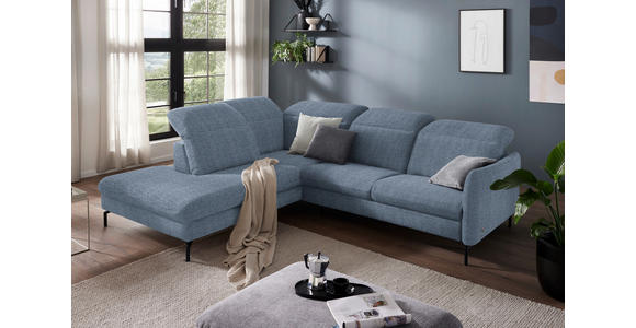 ECKSOFA in Flachgewebe Blau 233/299-313 cm - Blau/Schwarz, Design, Textil/Metall (233/299-313cm) - Dieter Knoll