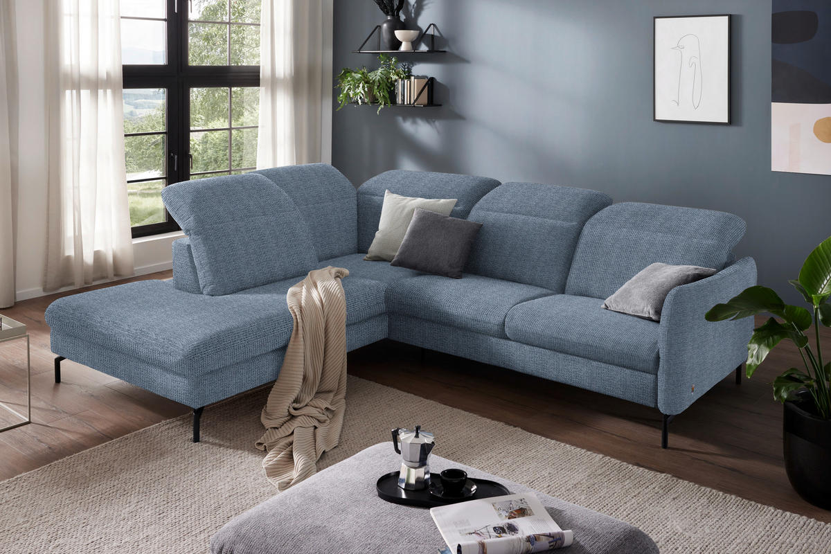 ECKSOFA in Flachgewebe Blau  - Blau/Schwarz, Design, Textil/Metall (233/299-313cm) - Dieter Knoll
