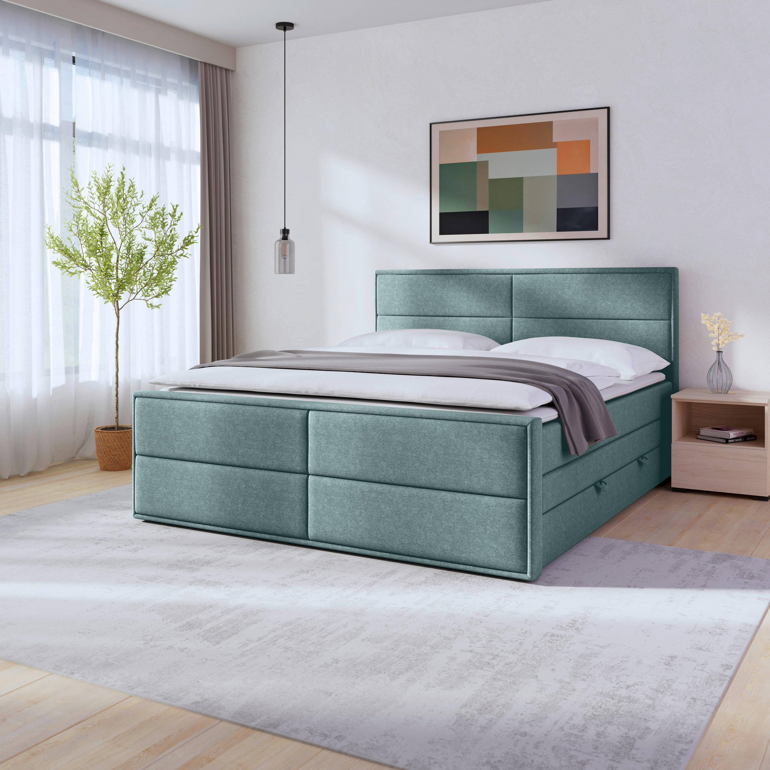 BOXSPRINGBETT 180/200 cm,  in Blau, Bettkasten, Topper, H3 + H4 = fest + sehr fest  - Blau/Schwarz, MODERN, Holz/Kunststoff (180/200cm) - MID.YOU