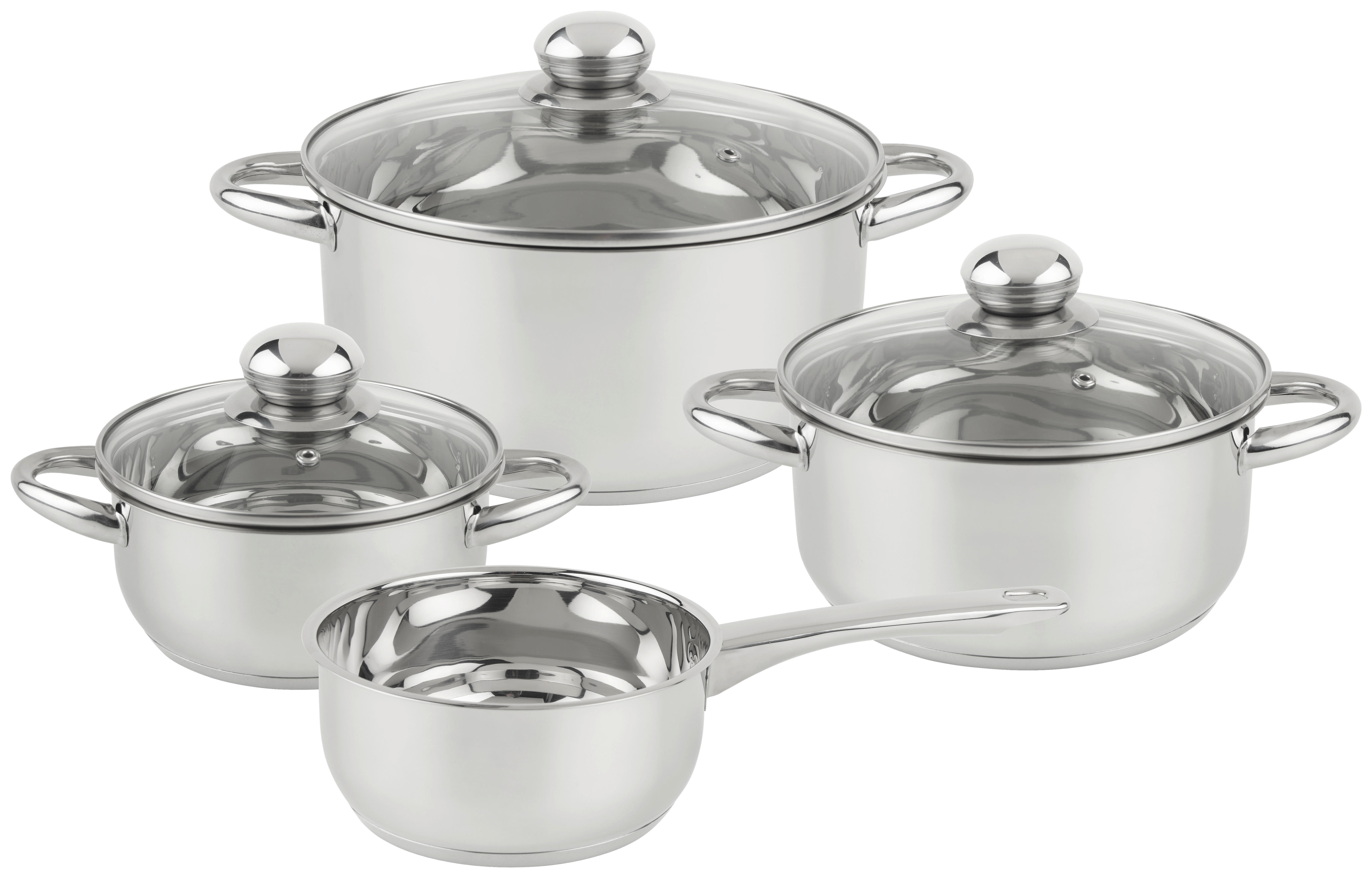 GRYT- OCH KASTRULLSET 4 delar  - klar/stålfärgad, Basics, metall/glas - Boxxx