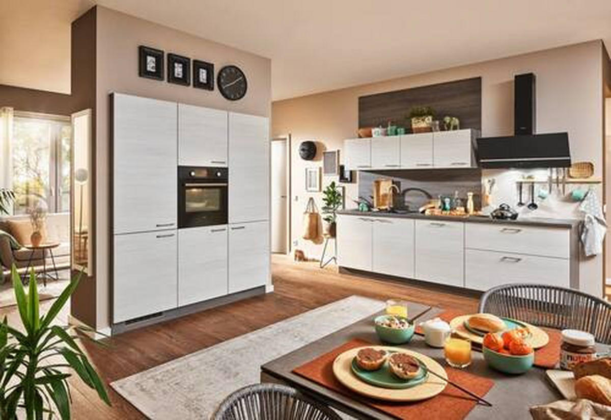 KUCHYŇSKÁ LINKA PLAN 280 - barvy dubu/barvy nerez oceli, Design, kov/kompozitní dřevo (180/280cm) - Welnova