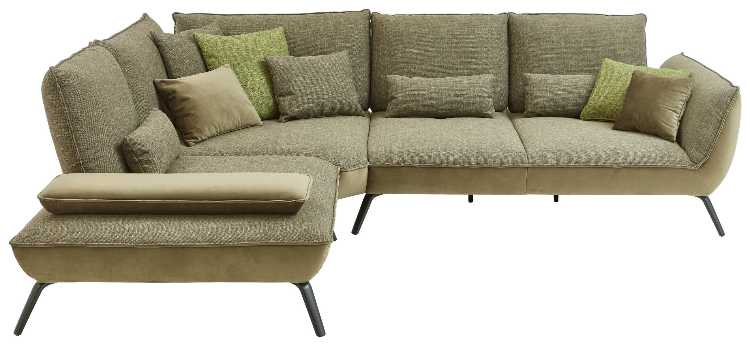 ECKSOFA Olivgrün Flachgewebe - Schwarz/Olivgrün, Design, Textil/Metall (250/310cm) - Moderano