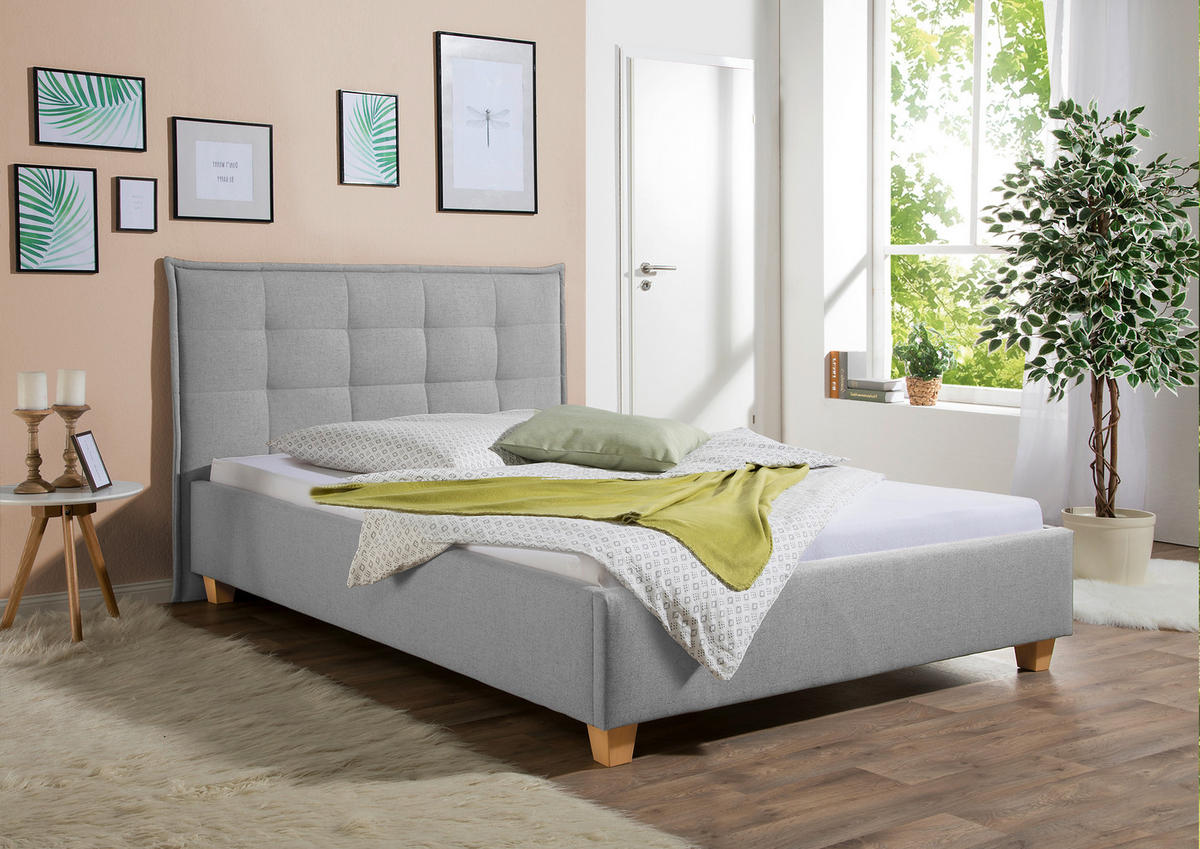 POLSTERBETT 100/200 cm,  in Hellgrau,  - Hellgrau/Naturfarben, MODERN, Holz/Textil (100/200cm) - Livetastic