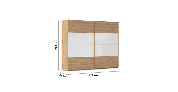 SCHWEBETÜRENSCHRANK 271/223/68 cm 2-türig Weiß, Eiche Artisan  - Eichefarben/Weiß, Design, Glas/Holzwerkstoff (271/223/68cm) - Xora