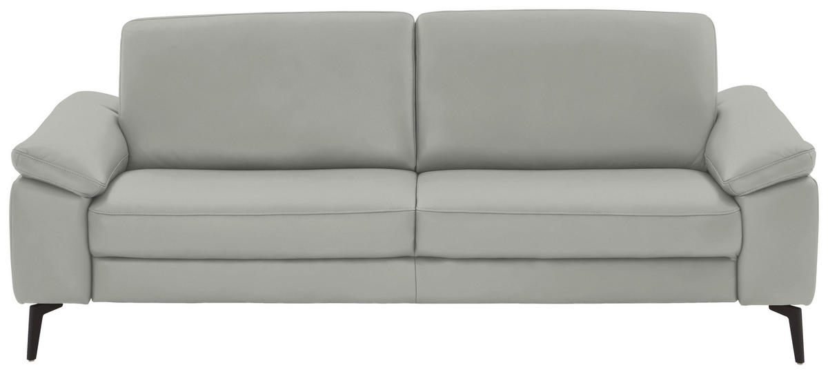 3-SITZER-SOFA Echtleder Hellgrau  - Hellgrau/Schwarz, Design, Leder/Metall (224/88/100cm) - Valdera