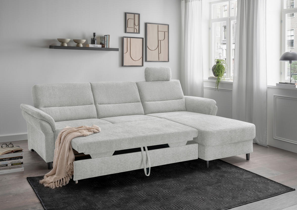 ECKSOFA in Mikrofaser Weiss  - Weiss/Schwarz, Modern, Holz/Textil (279/176cm) - Livetastic