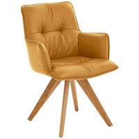 ARMLEHNSTUHL  in Echtleder pigmentiert  - Eichefarben/Dunkelgelb, Design, Leder/Holz (59/89/63cm) - Dieter Knoll