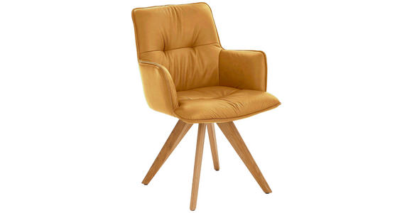 ARMLEHNSTUHL in Holz, Leder Eichefarben, Dunkelgelb - Eichefarben/Dunkelgelb, Design, Leder/Holz (59/89/63cm) - Dieter Knoll