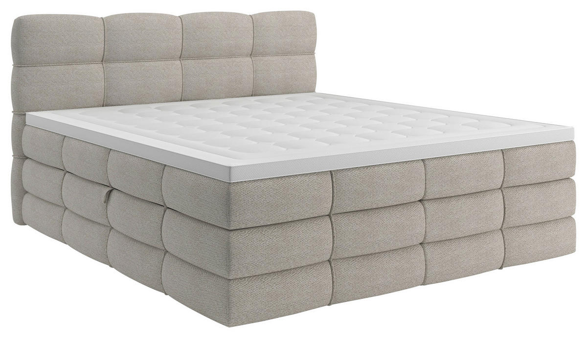 BOXSPRINGBETT 160/200 cm,  in Elfenbein, gepolstertes Kopfteil, Bettkasten, Topper, Matratzen, H3 + H3 = fest  - Elfenbein/Schwarz, Design, Kunststoff/Textil (160/200cm) - Chameo