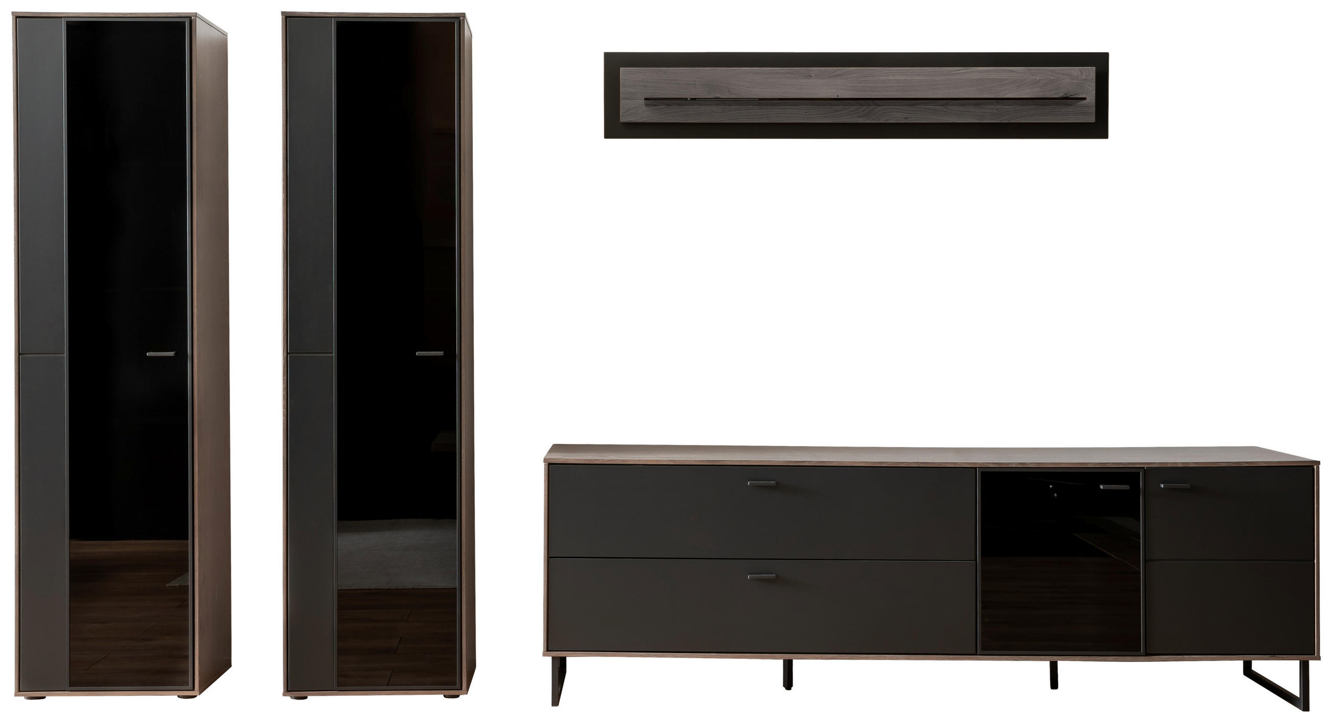 WOHNWAND  in Schwarz, Eichefarben  339/190/50 cm  - Eichefarben/Anthrazit, Design, Glas/Holz (339/190/50cm) - MID.YOU