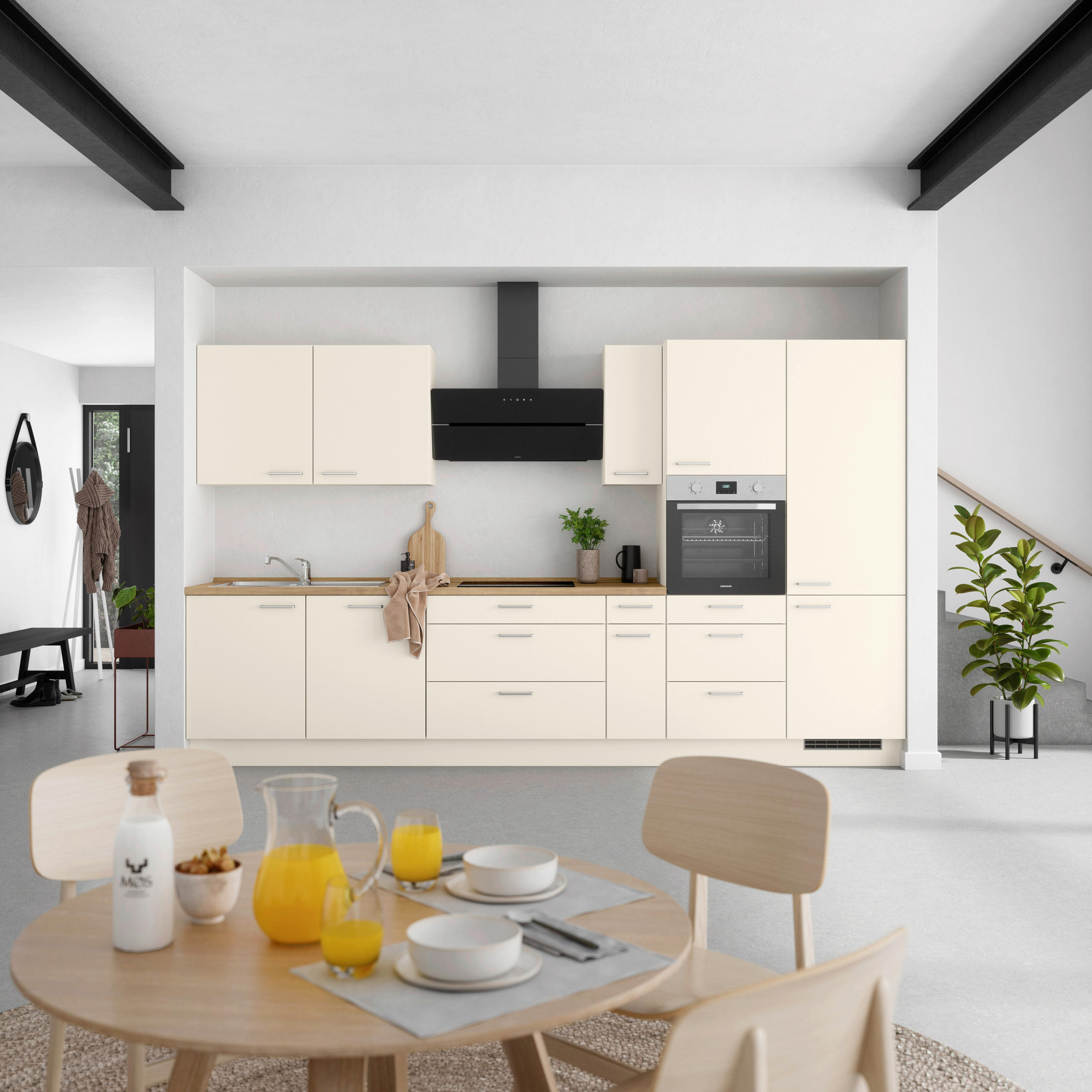 KÜCHENBLOCK 360 cm   in Eichefarben, Magnolie  - Edelstahlfarben/Eichefarben, MODERN, Holzwerkstoff/Metall (360cm) - Nobilia