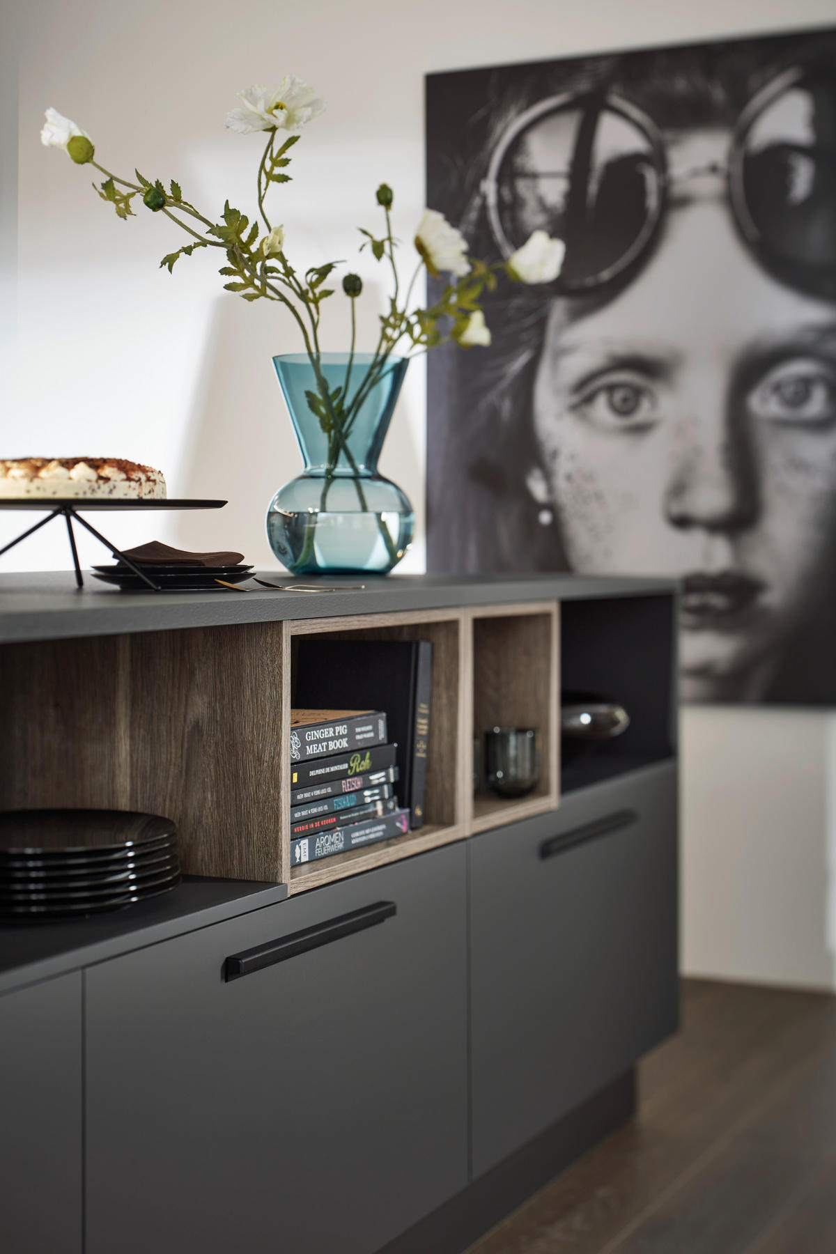 EINBAUKÜCHE   - Graphitfarben/Grau, Design, Holzwerkstoff - Dieter Knoll