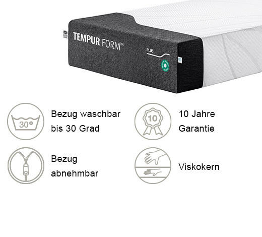 MATRATZE MEDIUM FORM PLUS-MEDIUM 90/200 cm Höhe ca. 25 cm  - Anthrazit/Weiß, Basics, Textil (90/200cm) - Tempur
