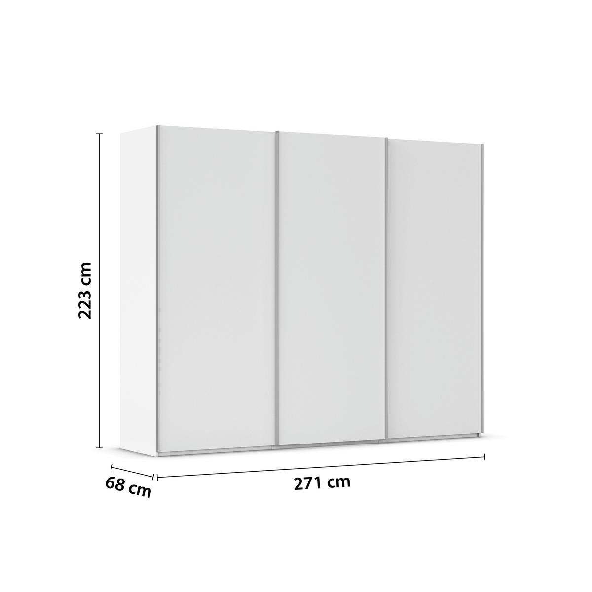 SCHWEBETÜRENSCHRANK 271/223/68 cm 3-türig Weiß, Weiß Hochglanz  - Weiß Hochglanz/Alufarben, Basics, Holzwerkstoff/Metall (271/223/68cm) - Novel