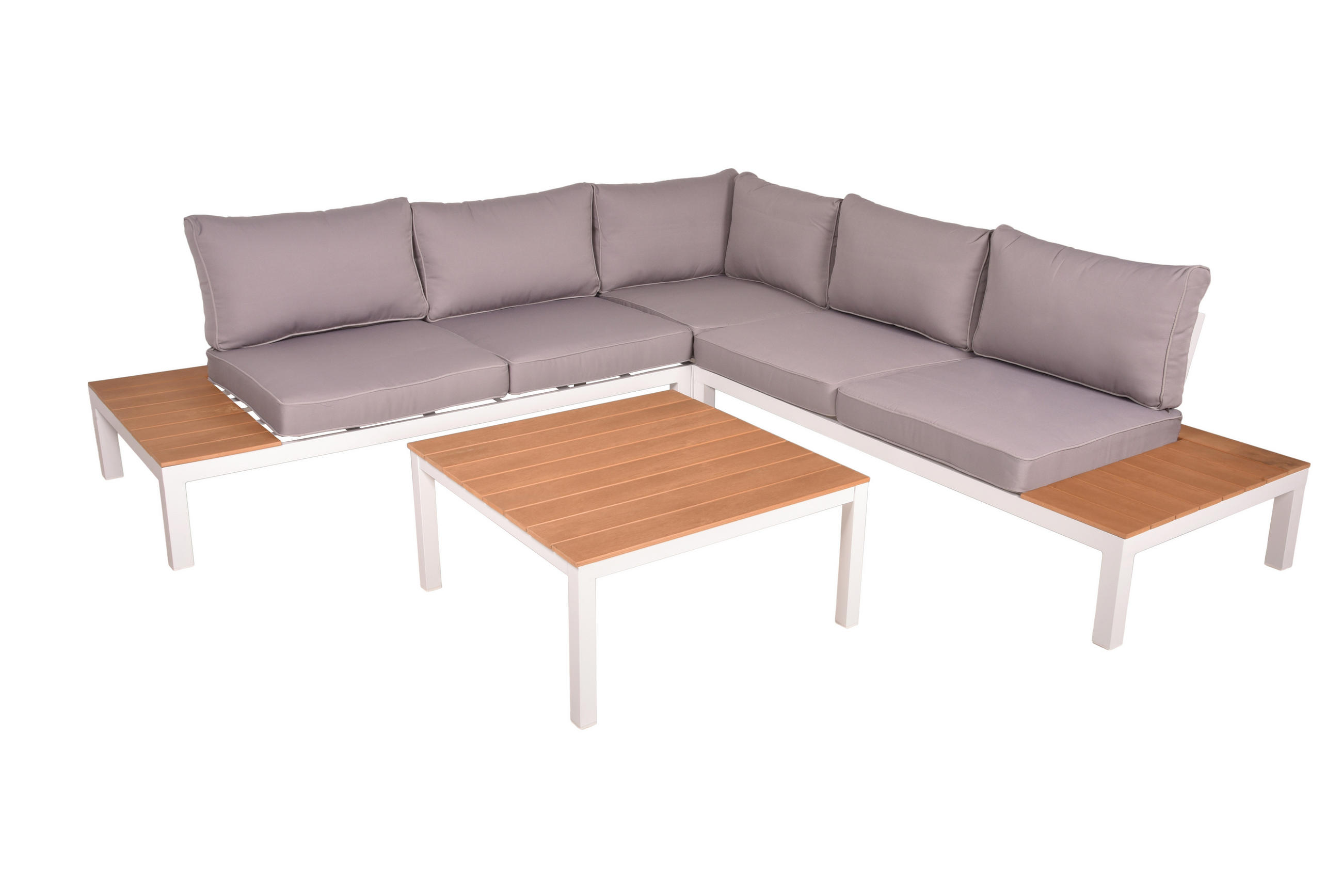 LOUNGEGARNITUR 4-teilig   Aluminium  - Eichefarben/Weiß, Basics, Kunststoff/Textil - Gardenson