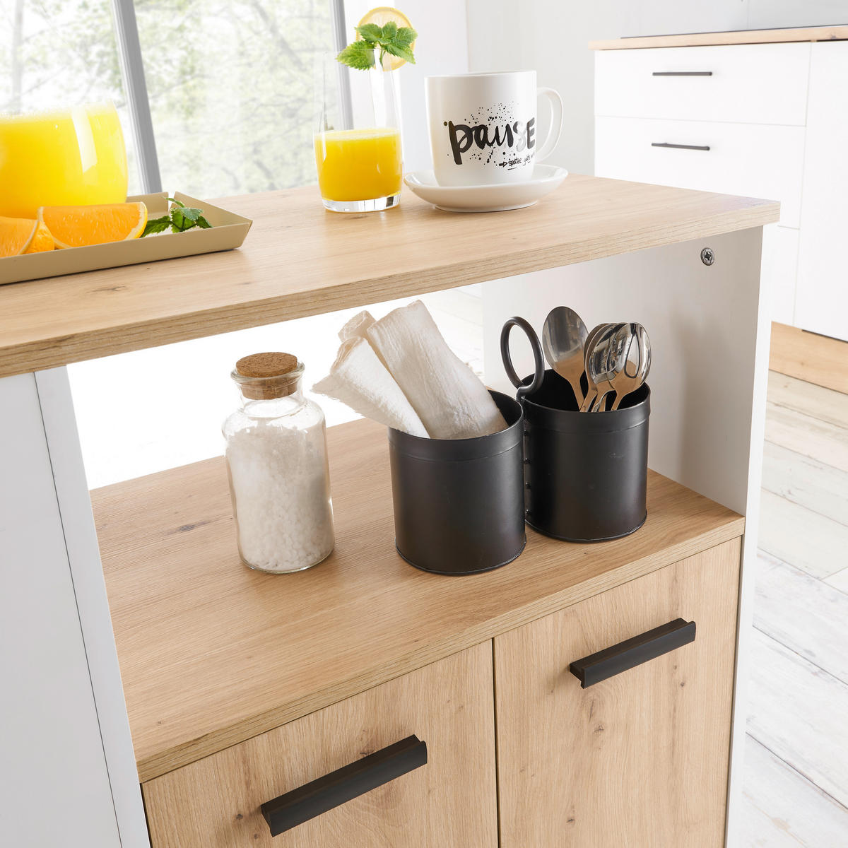 BARWAGEN in Weiß, Eiche Artisan  - Weiß/Eiche Artisan, Design, Holzwerkstoff/Kunststoff (75/79,5/40cm) - MID.YOU