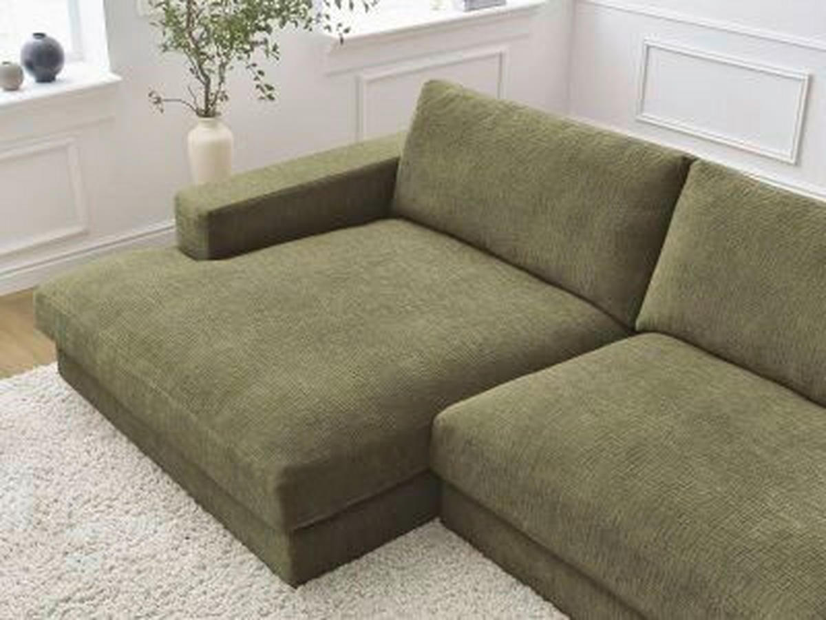 ECKSOFA Ottomane links  LEONARD  Grün Struktur  - Schwarz/Grün, MODERN, Kunststoff/Textil (159/274cm)