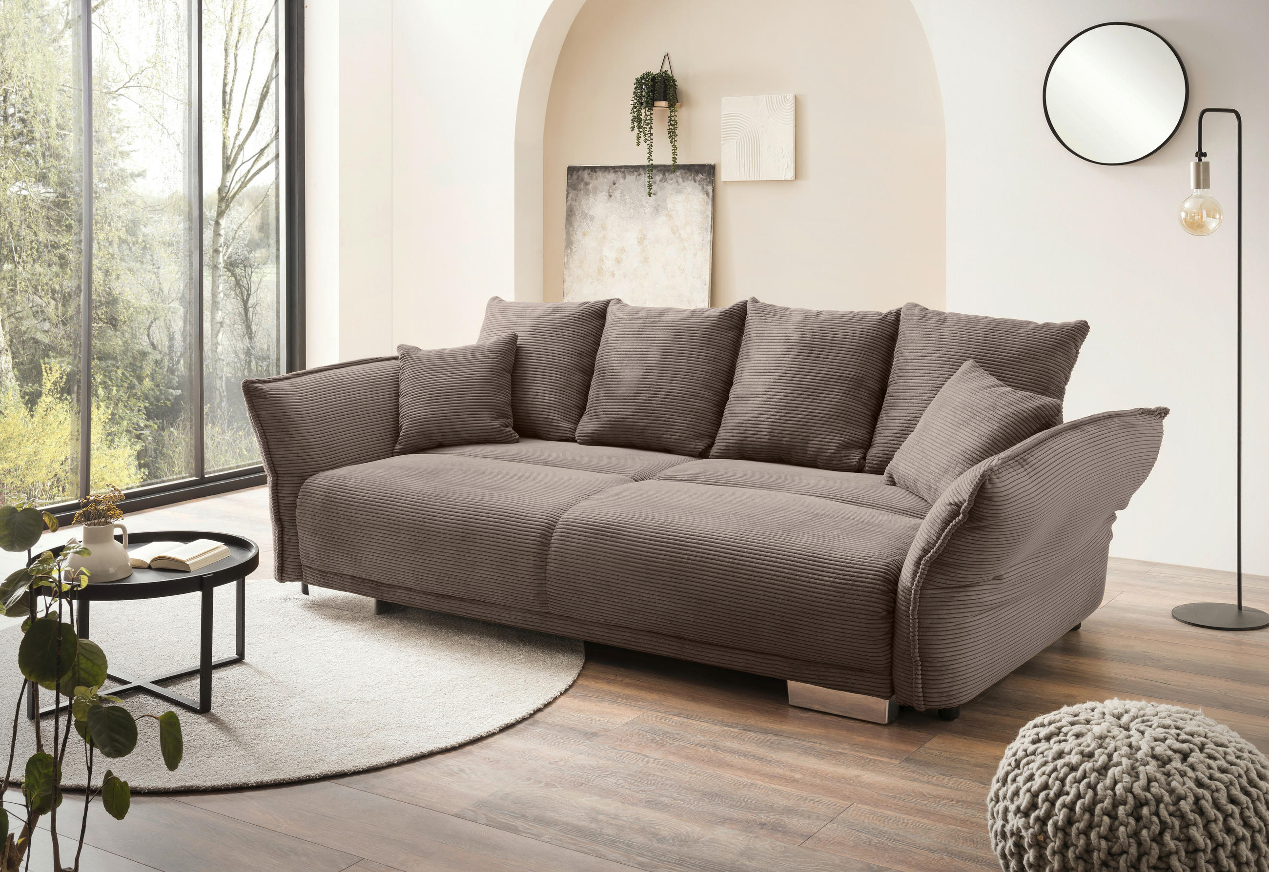 BIGSOFA in Cord Graubraun  - Chromfarben/Graubraun, MODERN, Kunststoff/Textil (242/71/90/131cm) - Livetastic