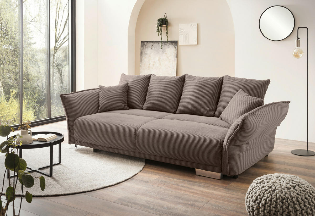 BIGSOFA in Cord Graubraun  - Chromfarben/Graubraun, Modern, Kunststoff/Textil (242/71/90/131cm) - Livetastic