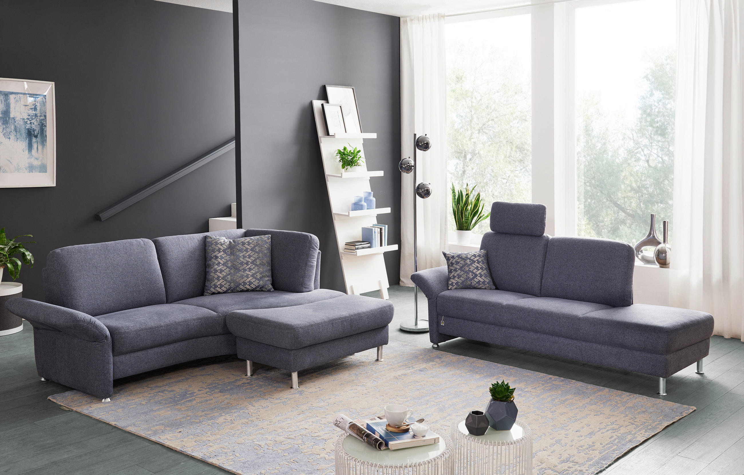 HOCKER in Textil Grau - Chromfarben/Silberfarben, Konventionell, Textil/Metall (104/44/65cm) - Landscape