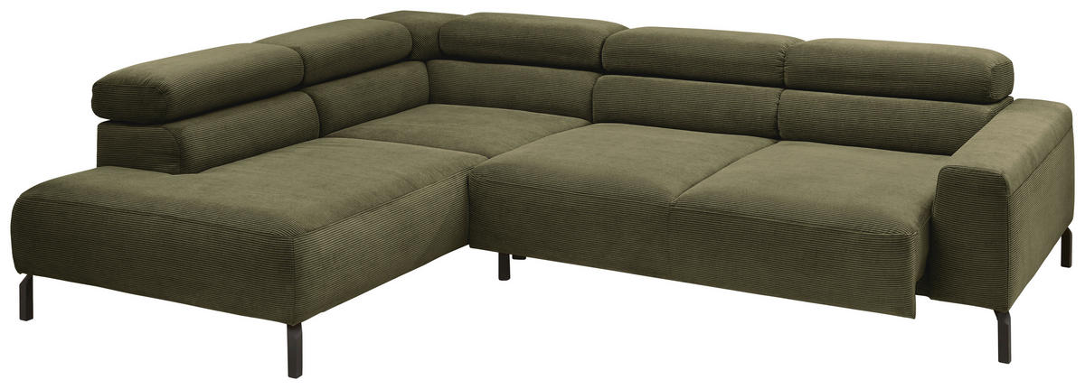 ECKSOFA Feincord Dunkelgrün  - Dunkelgrün/Schwarz, Design, Textil/Metall (219/273cm) - Pure Home Lifestyle