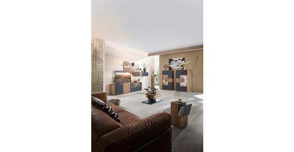 WOHNWAND in Anthrazit, Eichefarben 327/196/49 cm - Eichefarben/Anthrazit, Design, Glas/Holz (327/196/49cm) - Valnatura