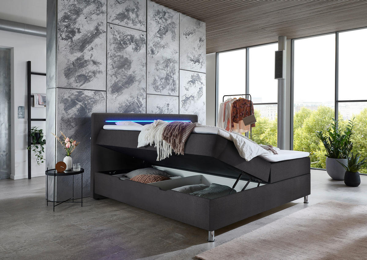 BOXBETT 180/200 cm  in Anthrazit  - Chromfarben/Anthrazit, MODERN, Textil/Metall (180/200cm) - Livetastic