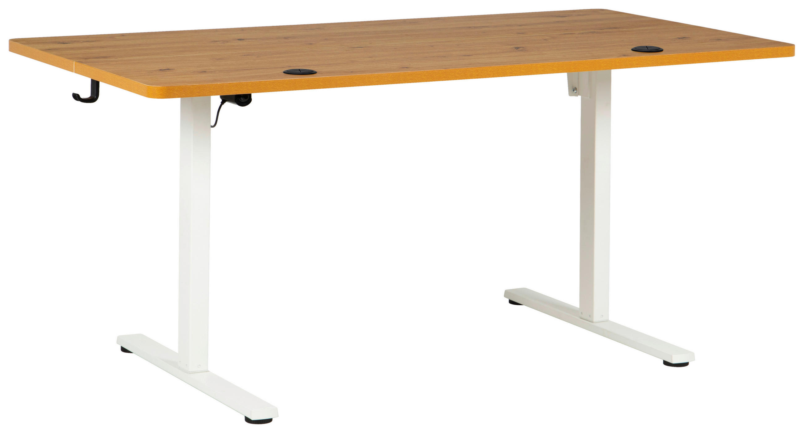 SCHREIBTISCH 160/80/72/118 cm Weiß, Eichefarben elektrisch höhenverstellbar  - Eichefarben/Weiß, MODERN, Holzwerkstoff/Metall (160/80/72/118cm) - Livetastic