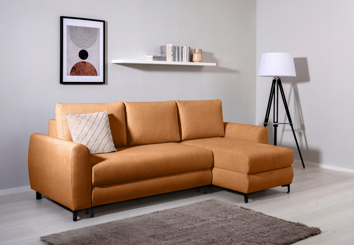 ECKSOFA Moli Rostfarben Mikrofaser  - Rostfarben/Schwarz, Design, Textil/Metall (236/148cm) - MID.YOU