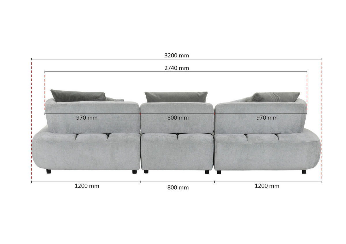 ECKSOFA Mintgrün Flachgewebe Zierkissen, Rückenkissen, Rücken echt, Sitztiefenverstellung  - Salbeigrün/Schwarz, MODERN, Kunststoff/Textil (320/190cm) - Ambia Home