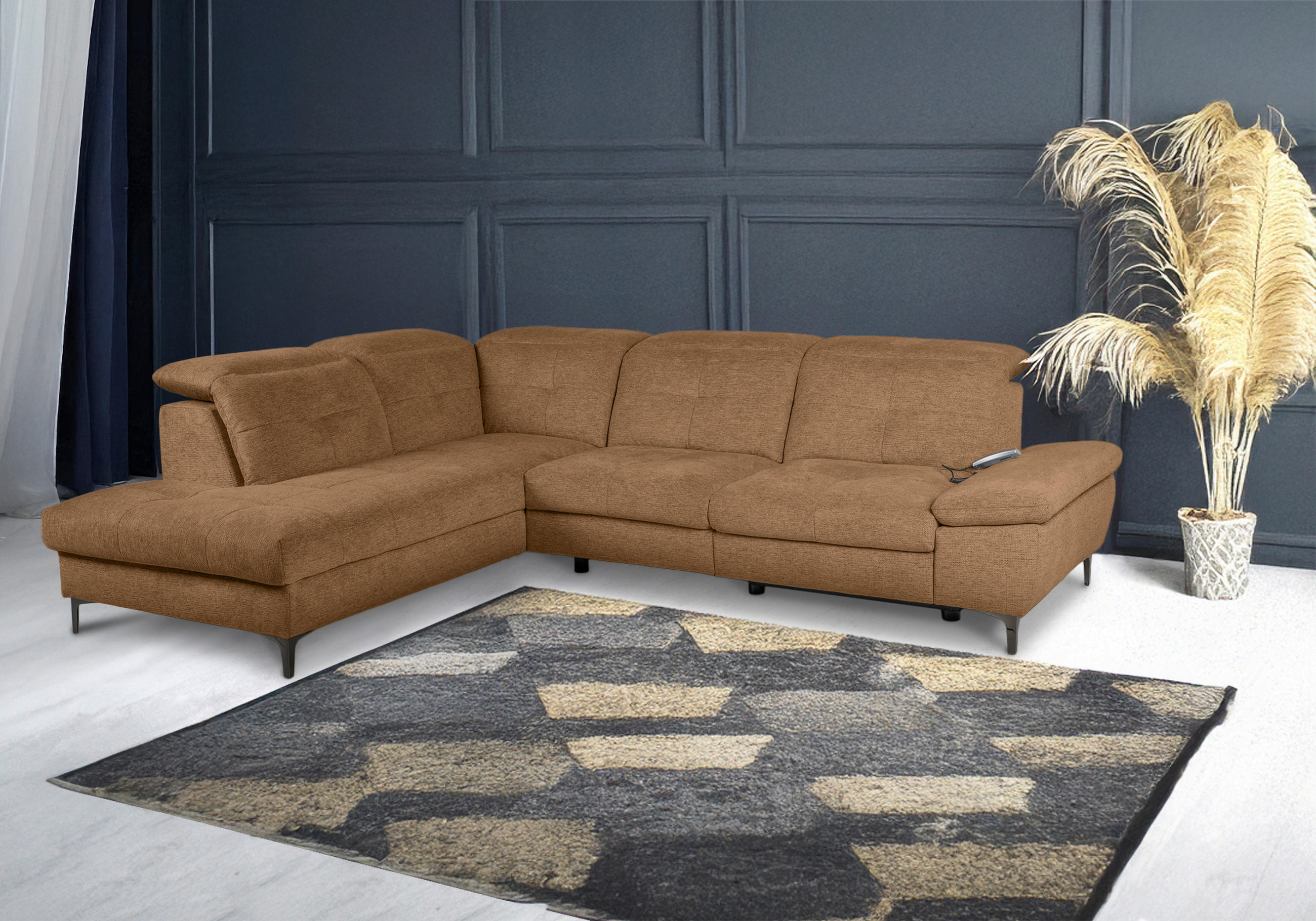 ECKSOFA Terracotta Webstoff  - Terracotta/Schwarz, KONVENTIONELL, Textil/Metall (225/288cm) - Carryhome